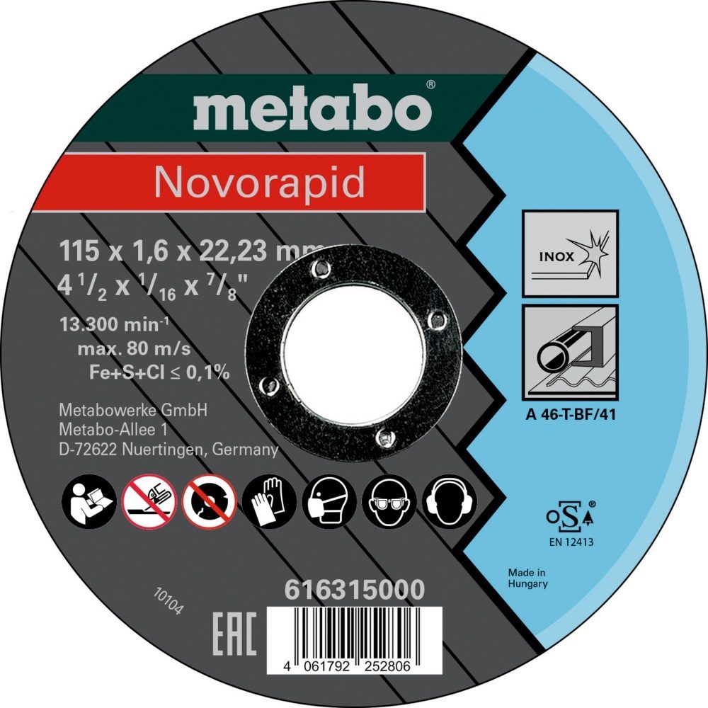 Disco de corte 4.1/2" 1mm Inox SP-Novorapid Metabo